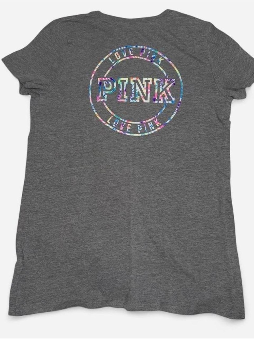 PINK Victoria's Secret Gray Tee with Multicolor Logo